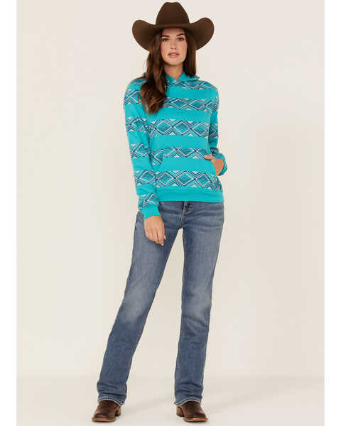 RANK 45 Women's Southwestern Stripe Pullover Sweatshirt Hoodie, Turquoise, hi-res