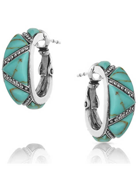 Image #1 - Montana Silversmiths Women's Turquoise Wedge Hoop Earrings, Silver, hi-res