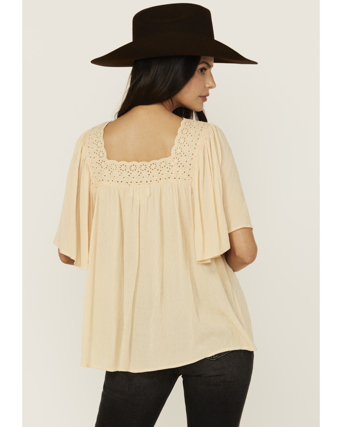 Image #4 - Band Of The Free Women's Solid Short Sleeve Ruffle Blouse, Sand, hi-res