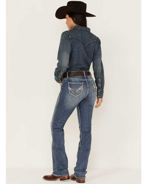 Rock & Roll Denim Women's Medium Wash Vintage Stretch Riding Bootcut Jeans, Blue, hi-res