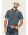 Image #1 - Cinch Men's Embroidered Americana Cowboy Short Sleeve Snap Western Shirt, Blue, hi-res