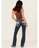 Image #1 - Miss Me Women's Medium Wash Mid Rise Cowhide Pocket Bootcut Stretch Denim Jeans, Medium Wash, hi-res