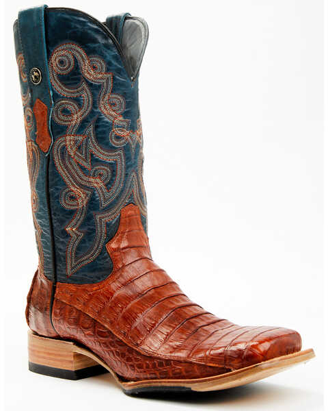 Image #1 - Tanner Mark Men's Exotic Caiman Belly Western Boots - Broad Square Toe, Cognac, hi-res