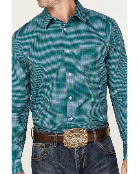 Image #3 - Gibson Trading Co Men's Checkered Print Long Sleeve Button-Down Western Shirt, Teal, hi-res