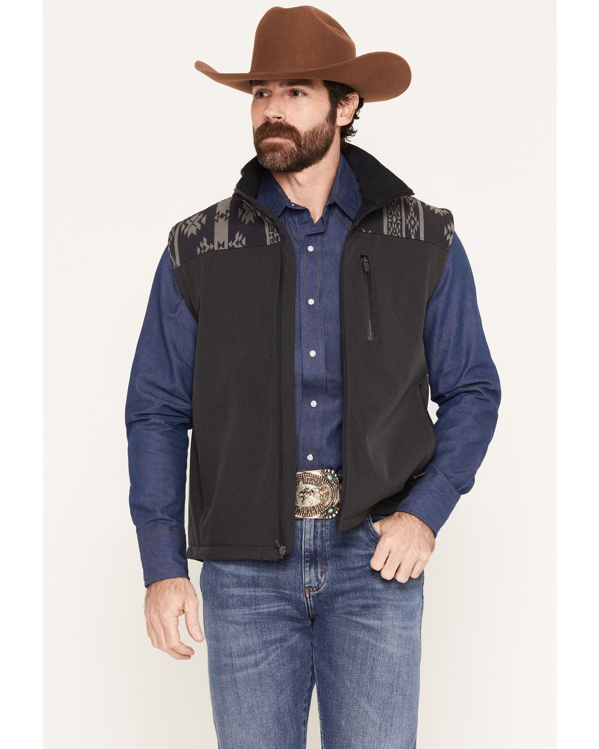 Image #1 - Hooey Men's Jackson Camo Color Block Softshell Vest, Black, hi-res