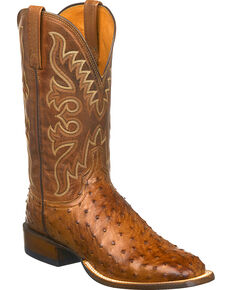 Lucchese Men's Handmade Harmon Full Quill Ostrich Western Boots - Square Toe, Tan, hi-res