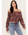 Image #1 - Wrangler Retro Women's Off The Shoulder Cropped Blouse, Burgundy, hi-res