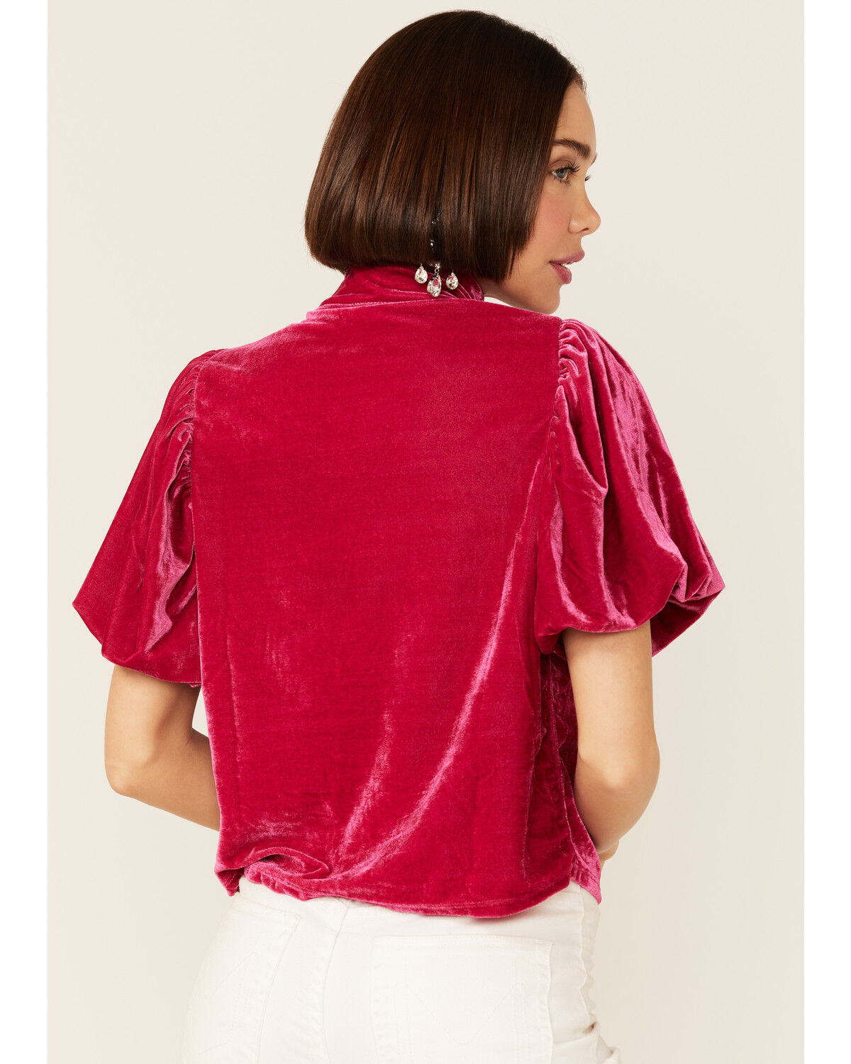 Image #3 - Free People Women's Velvet Knit Claudia Puff Short Sleeve Tee, Pink, hi-res