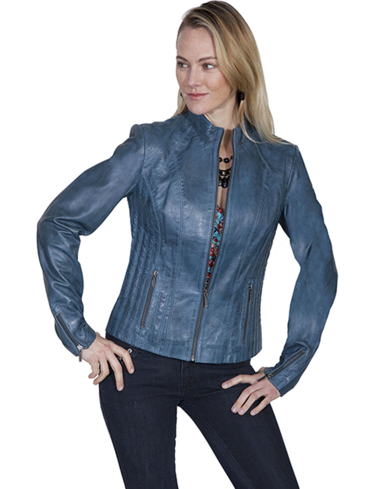 Leatherwear by Scully Women's Blue Lamb Leather Jacket, Blue, hi-res