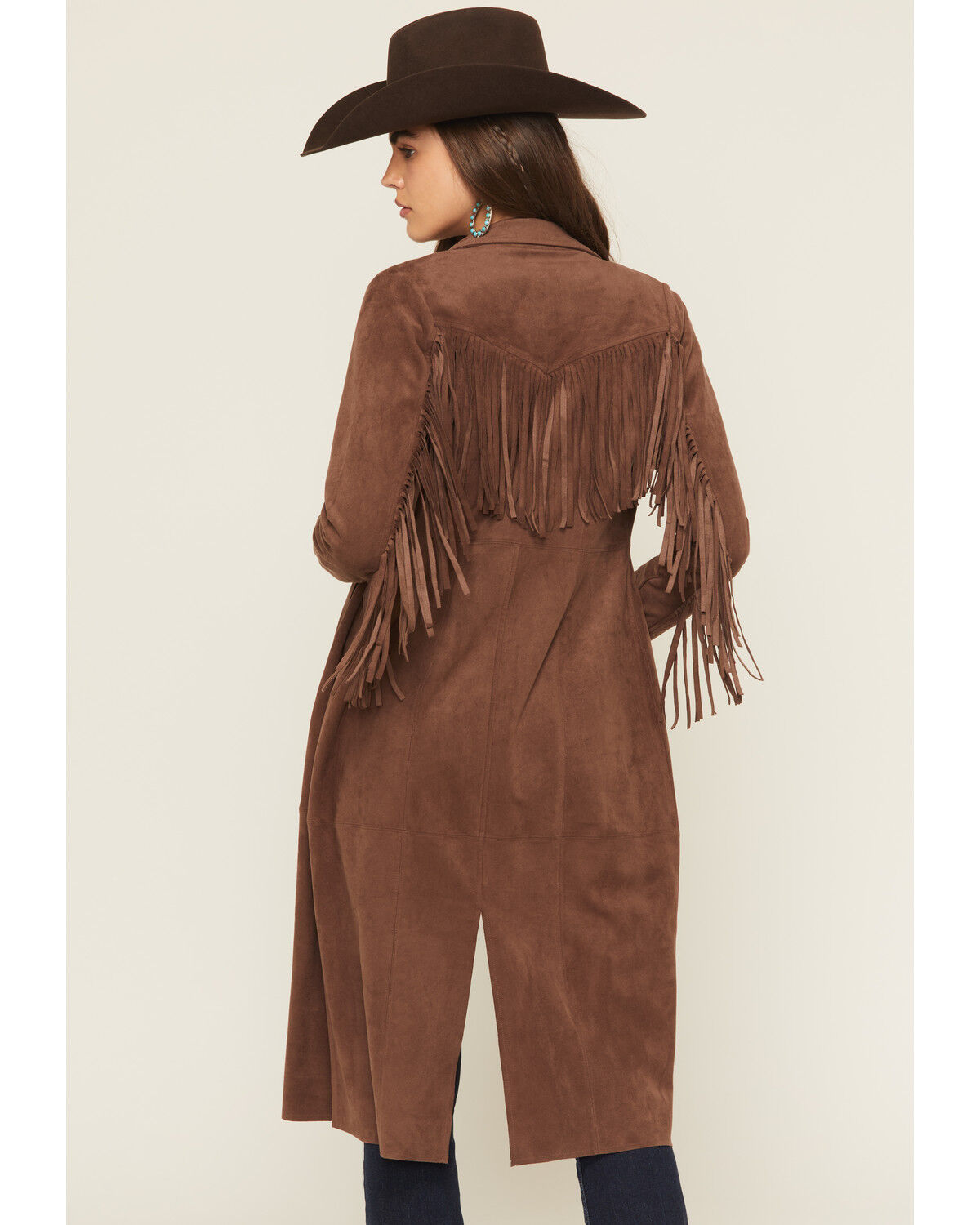 Image #4 - Shyanne Women's Faux Suede Fringe Trench Coat, Brown, hi-res