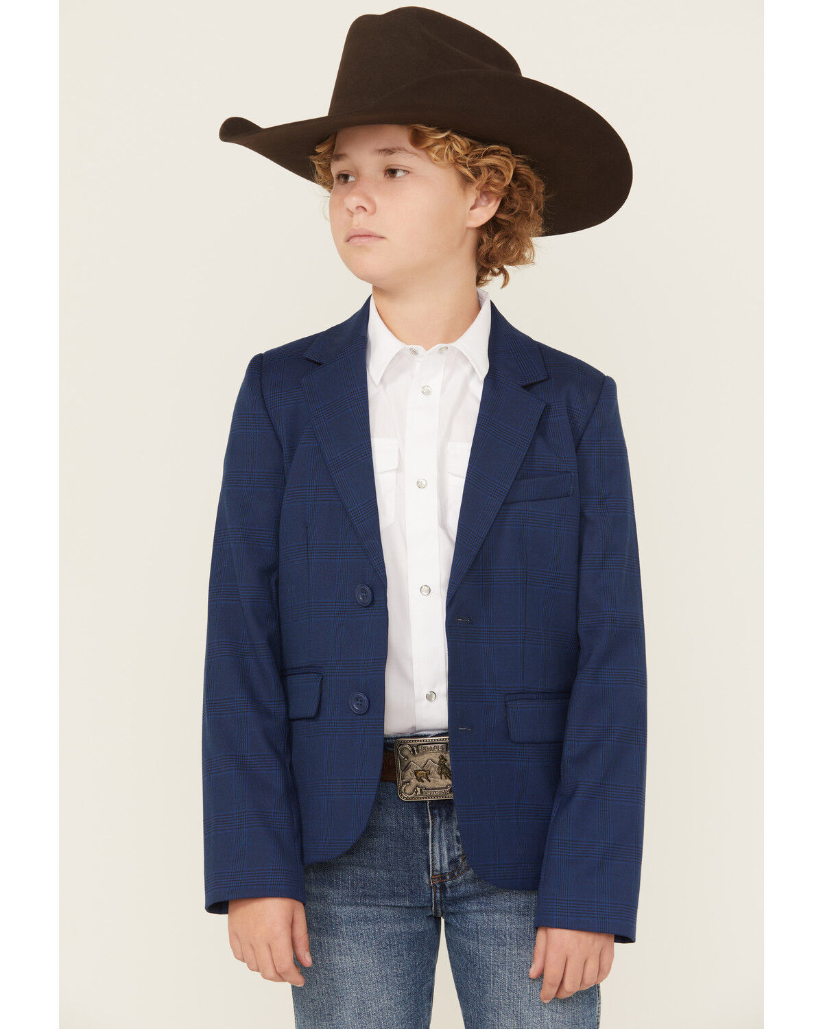 Image #1 - Rock & Roll Denim Boys' Plaid Print Blazer, Blue, hi-res