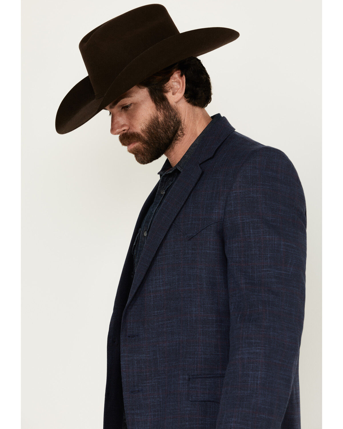 Image #2 - Circle S Men's Plaid Print Western Sportcoat - Big, Navy, hi-res