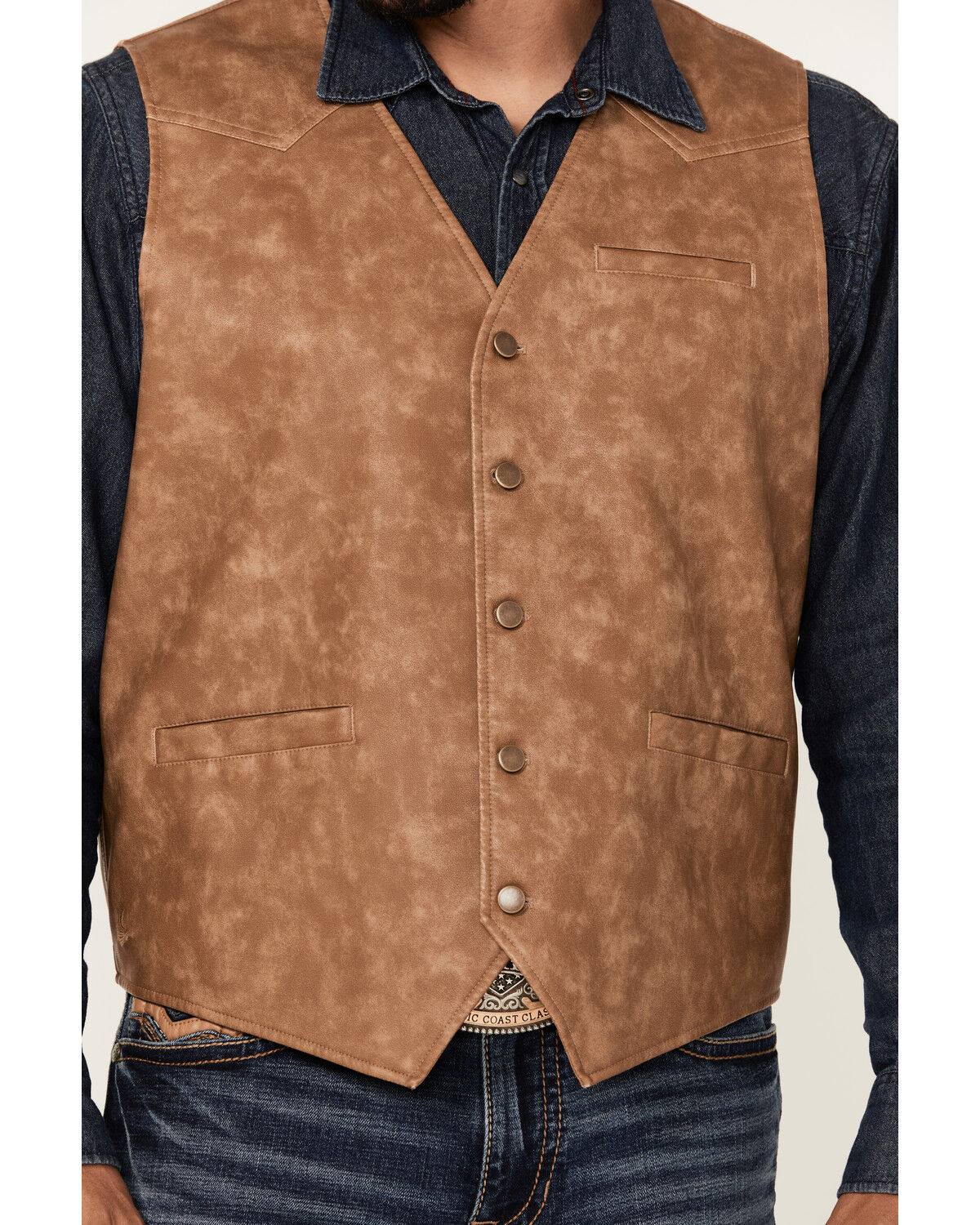 Image #3 - Cody James Men's Hoof Print Faux Leather Vest, Tan, hi-res