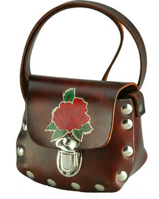 Western Express Women's Brown Leather Rose Applique Shoulder Bag , Brown, hi-res