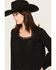 Image #2 - Lovestitch Women's Long Sleeve Lace Trim Top, Black, hi-res