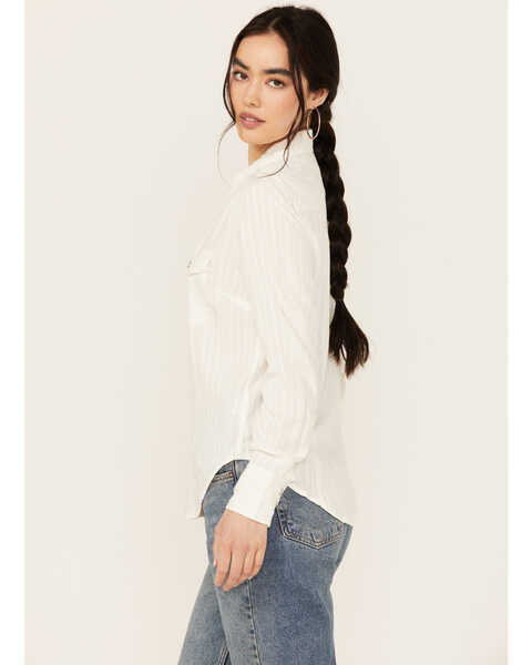 Image #2 - Wrangler Women's Modern Striped Long Sleeve Pearl Snap Western Shirt , Off White, hi-res