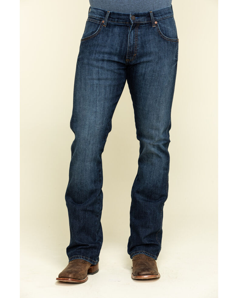 Wrangler Retro Men's Bronc Dark Stretch Slim Bootcut Jeans , Blue, hi-res