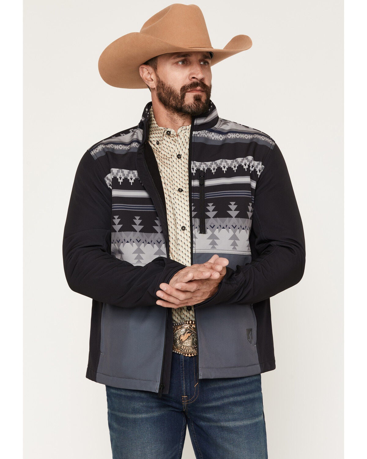 Image #1 - RANK 45&reg; Men's Ryder Southwestern Softshell Jacket, Black, hi-res