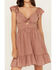 Image #3 - Angie Women's Eyelet Knot Front Mini Dress, Mauve, hi-res