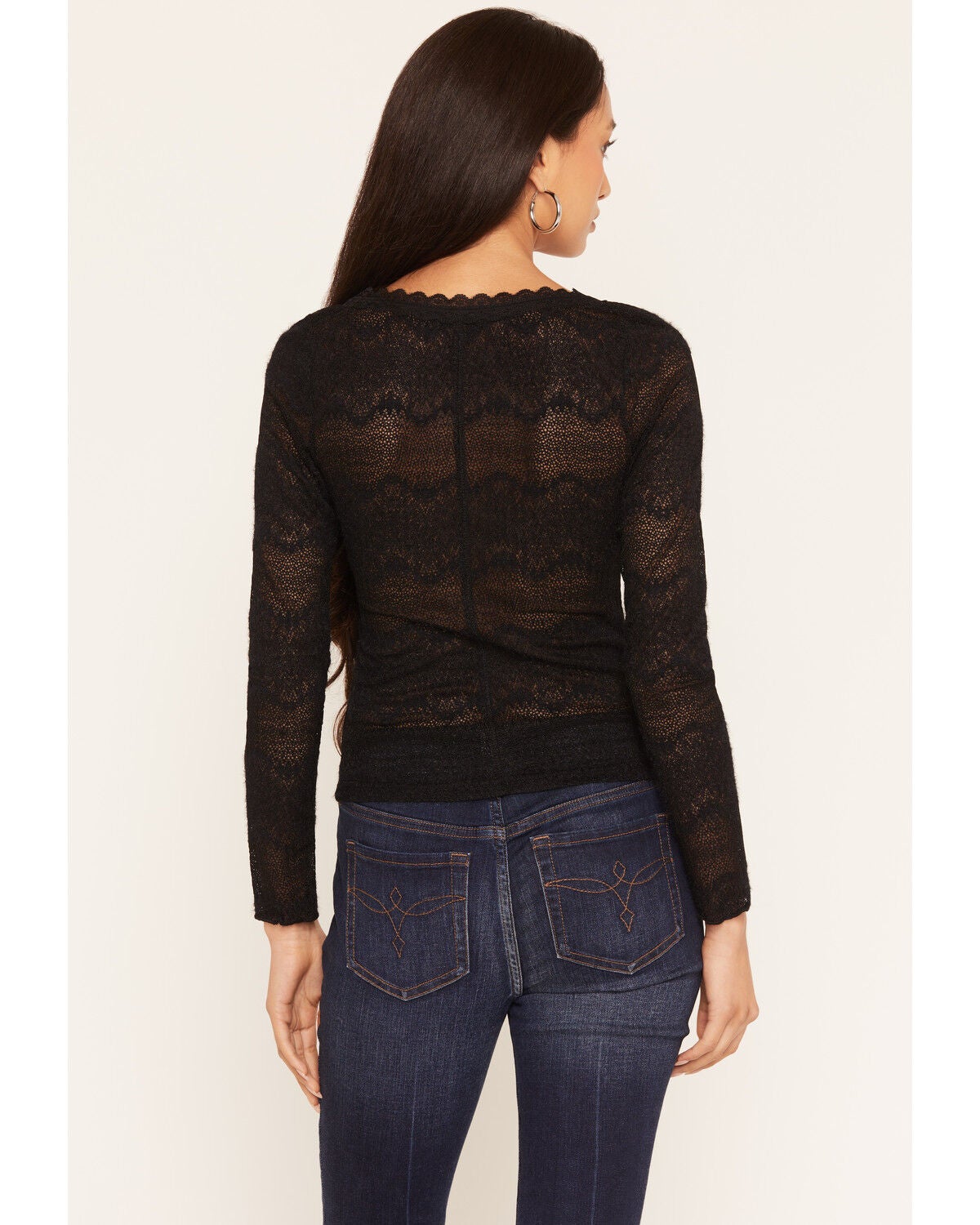 Image #4 - Miss Me Women's Tie-Front Long Sleeve Top, Black, hi-res