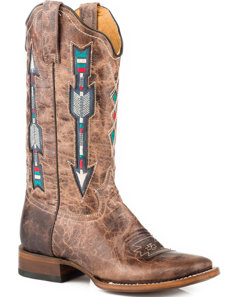 Roper Women's Arrow Inlay Cowgirl Boots - Square Toe, Brown, hi-res