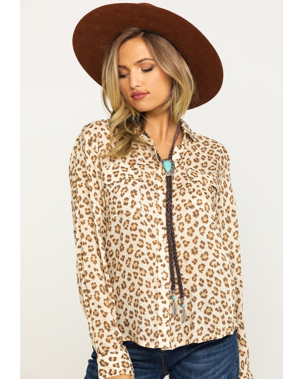 Leopard print button down