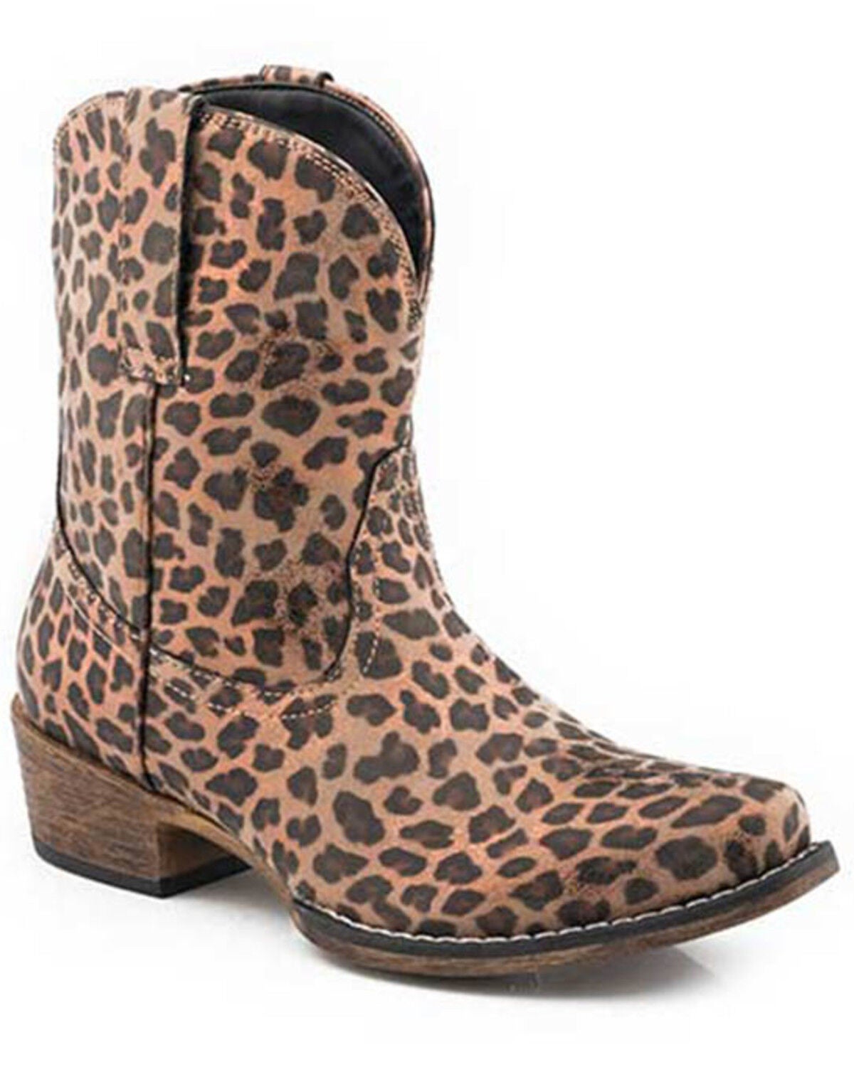 Roper Women's Ingrid Leopard Print Western Booties - Snip Toe, Tan, hi-res