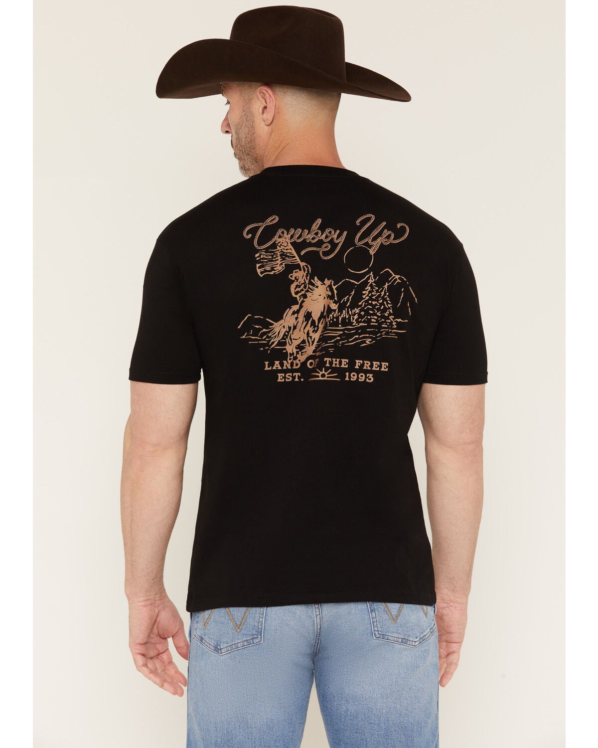 Cowboy Up Men's Sundown Logo Short Sleeve Graphic T-Shirt, Black, hi-res