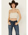 Image #1 - Miss Me Women's Flower Embellished Cropped Tank, Cream, hi-res