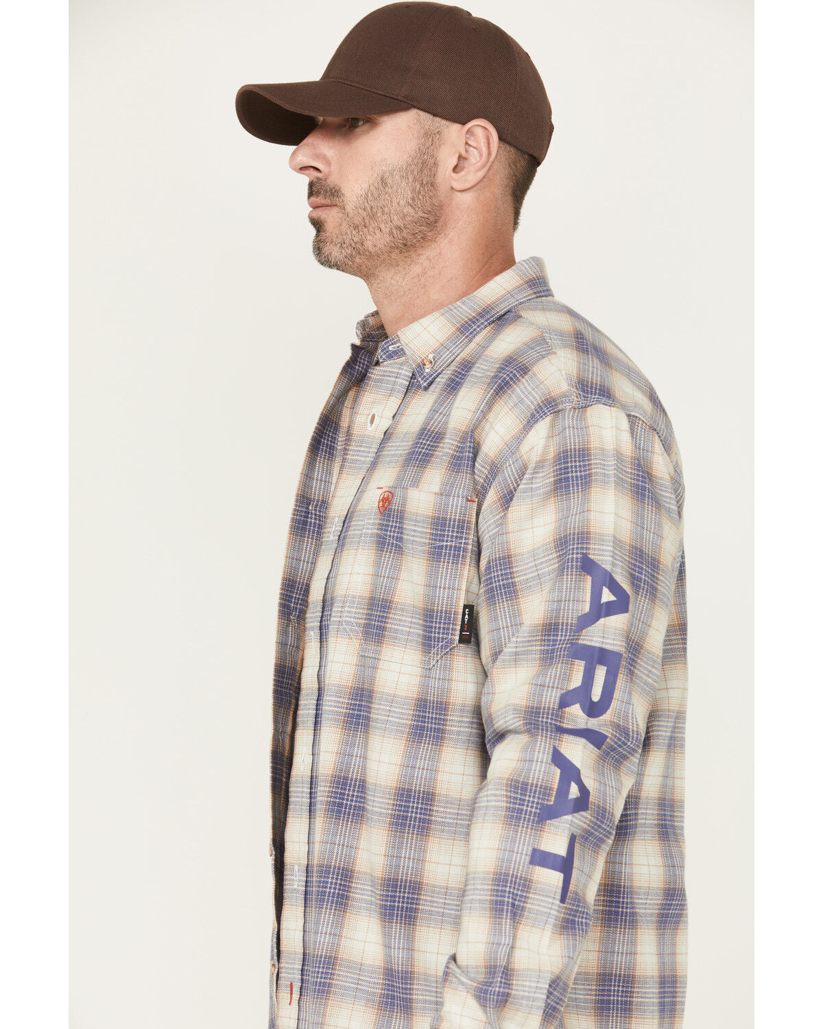 Image #2 - Ariat Men's FR Crenshaw Logo Plaid Print Long Sleeve Button-Down Work Shirt, Grey, hi-res