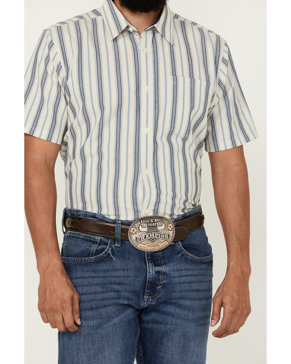 Image #3 - Cody James Men's Gunsmoke Dobby Striped Button-Down Short Sleeve Western Shirt - Big, Cream, hi-res