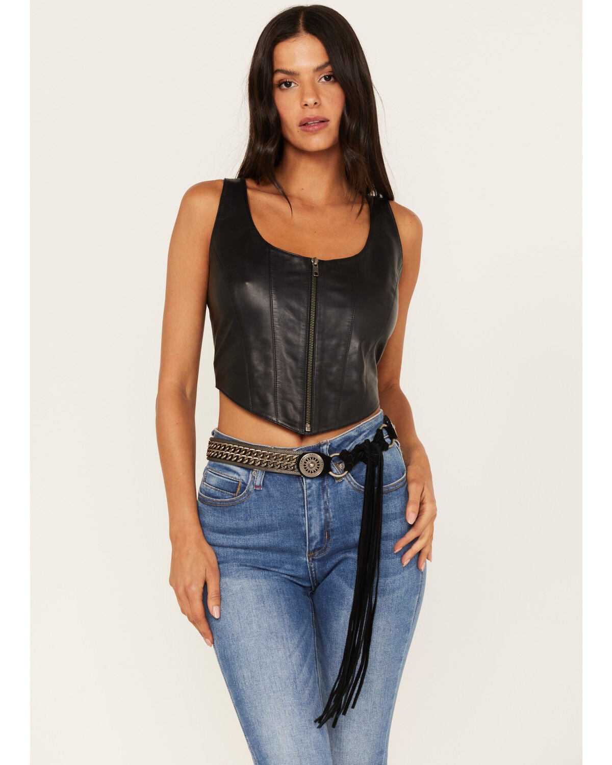 Wonderwest Women's Concho Tassel Tie Waist Belt, Black, hi-res