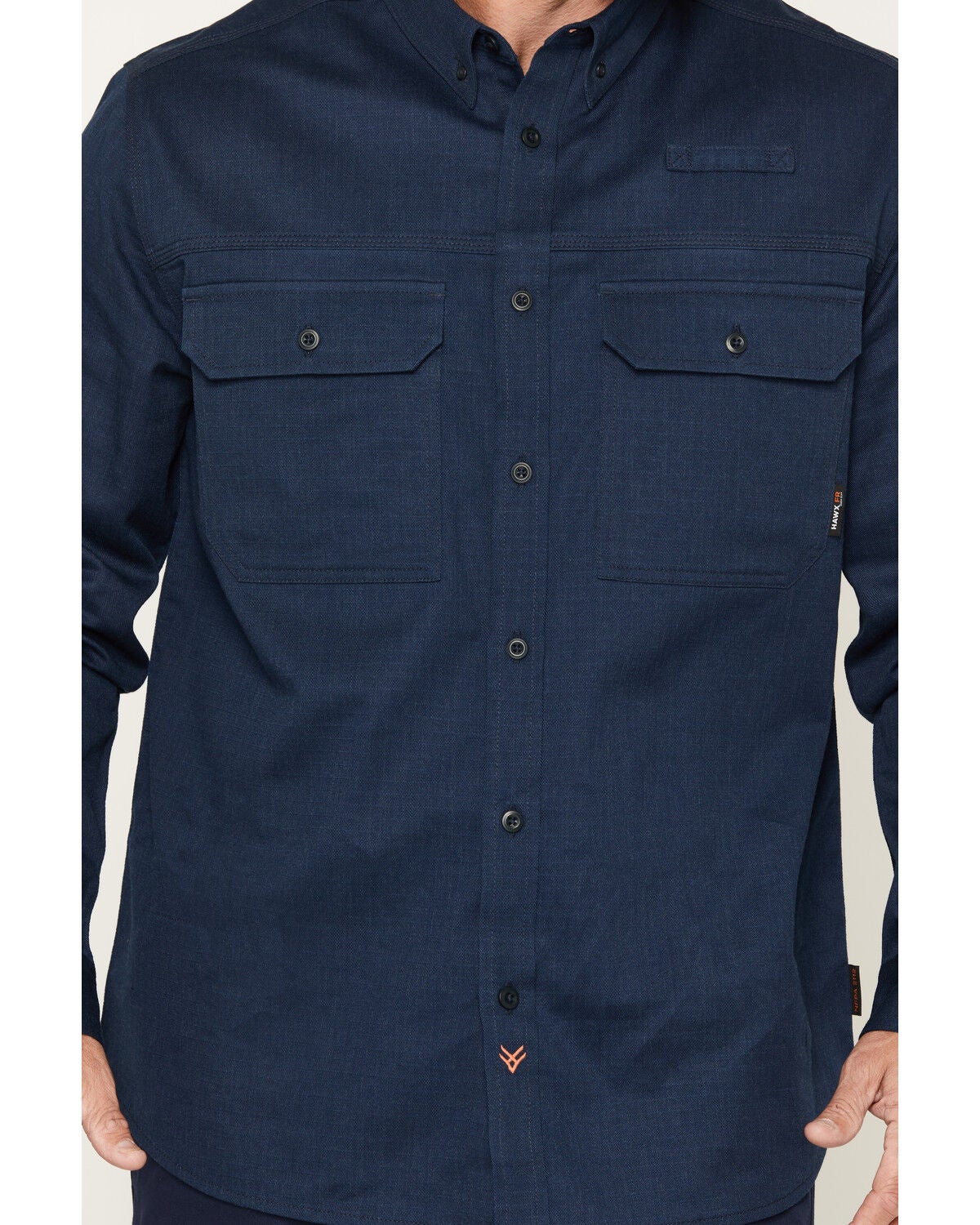 Image #3 - Hawx Men's FR Langdon Solid Long Sleeve Button-Down Work Shirt, Navy, hi-res