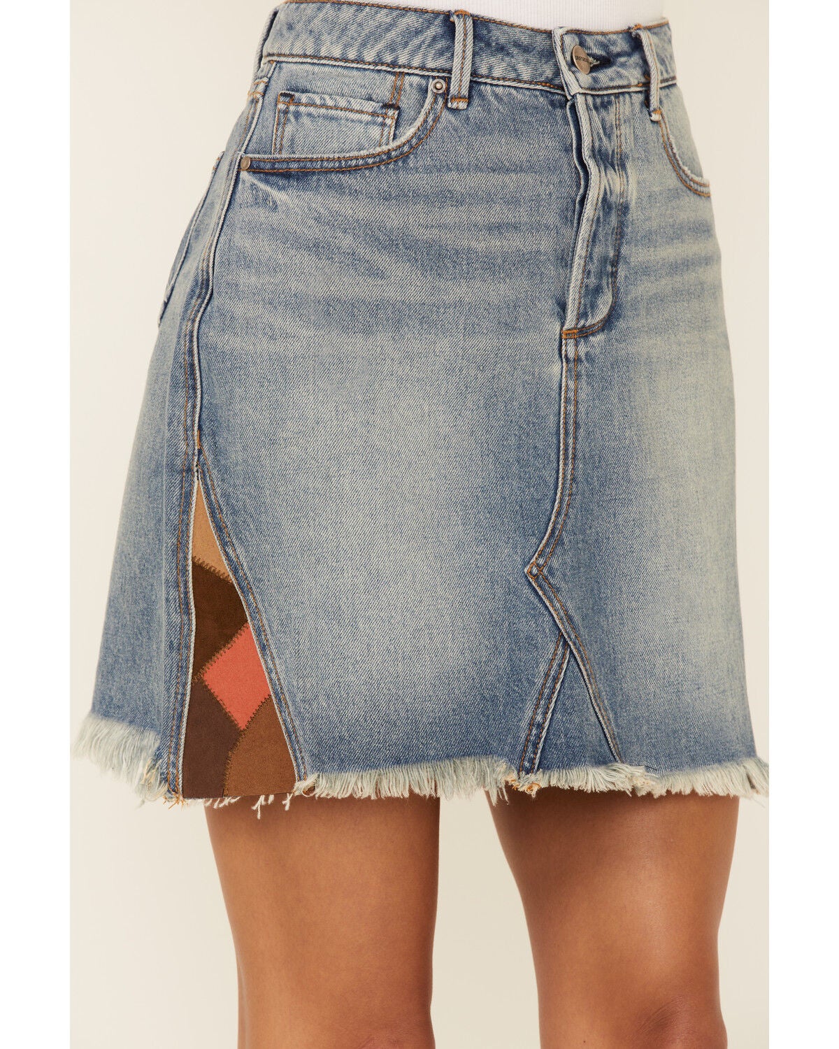 Light Wash Patchwork Denim Skirt 