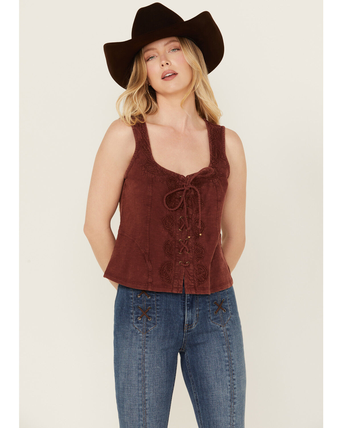 Image #1 - Idyllwind Women's Oriel Bustier Tank, Mahogany, hi-res