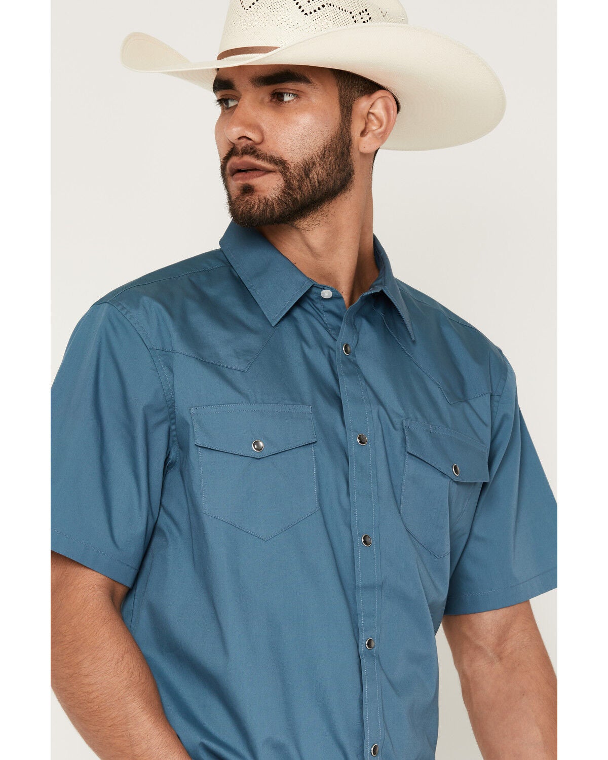 Image #2 - Gibson Trading Co Men's Basic Solid Short Sleeve Snap Western Shirt, Dark Teal, hi-res
