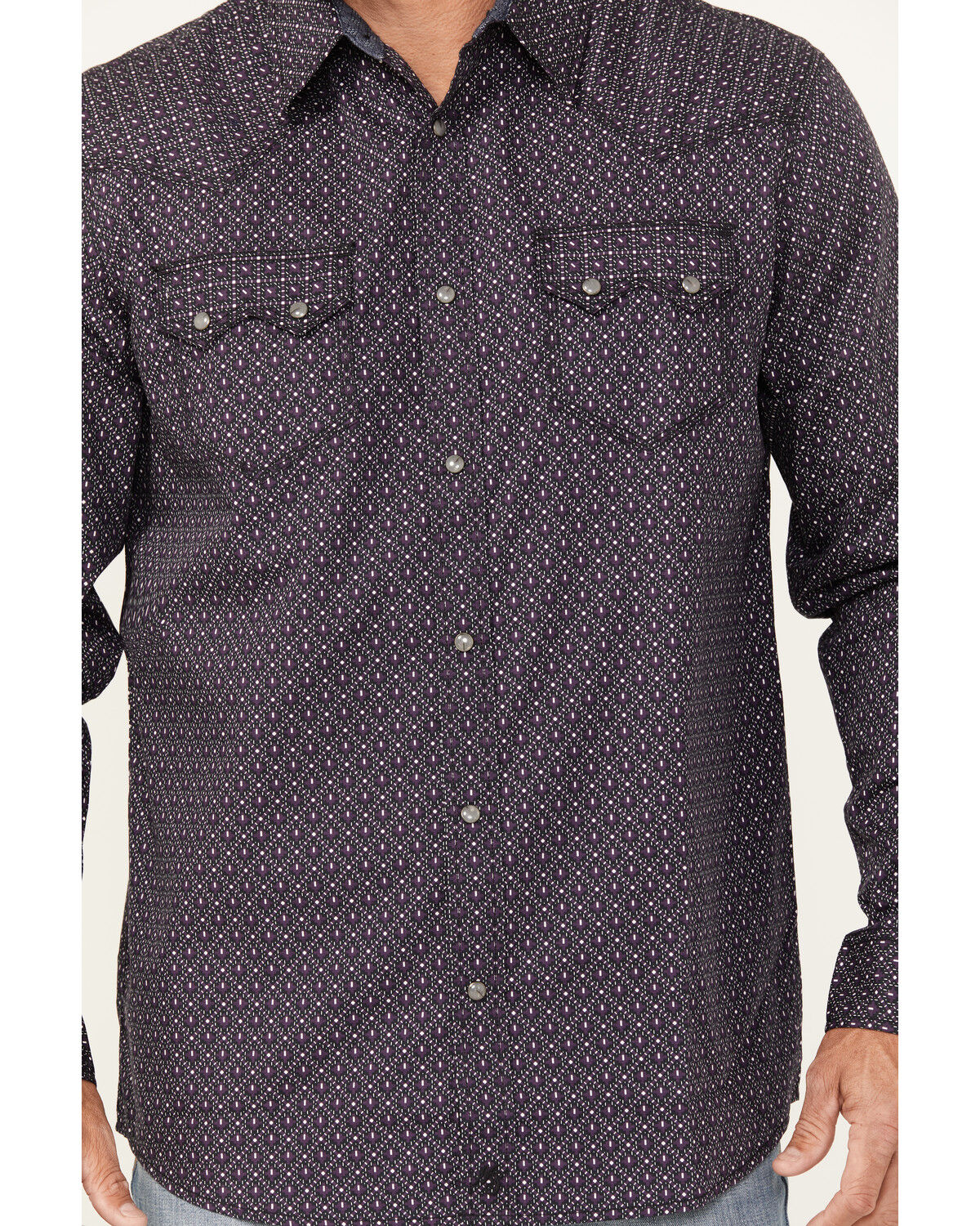 Image #3 - Moonshine Spirit Men's Geo Print Long Sleeve Snap Western Shirt, Purple, hi-res