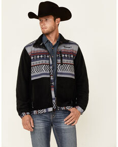 HOOey Men's Black & Blue Southwestern Print Color-Block Zip-Front Tech Fleece Jacket , Black, hi-res