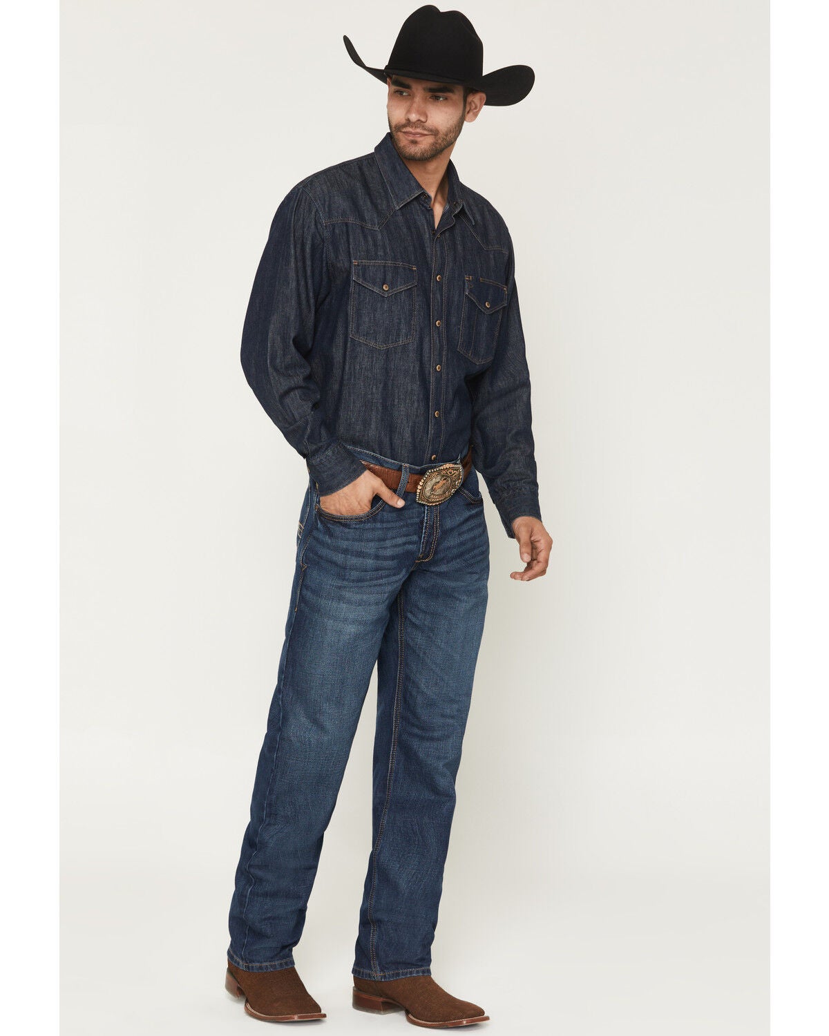 Image #1 - Ariat Men's M3 Newton Jesse Medium Wash Relaxed Straight Rigid Denim Jeans, Medium Wash, hi-res