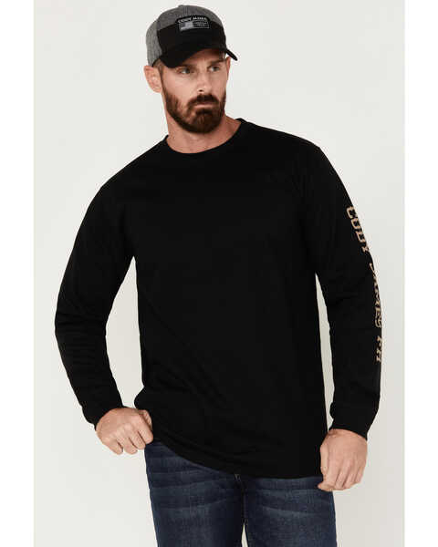 Cody James Men's Bull Skull Logo Graphic Long Sleeve Work T-Shirt , Black, hi-res