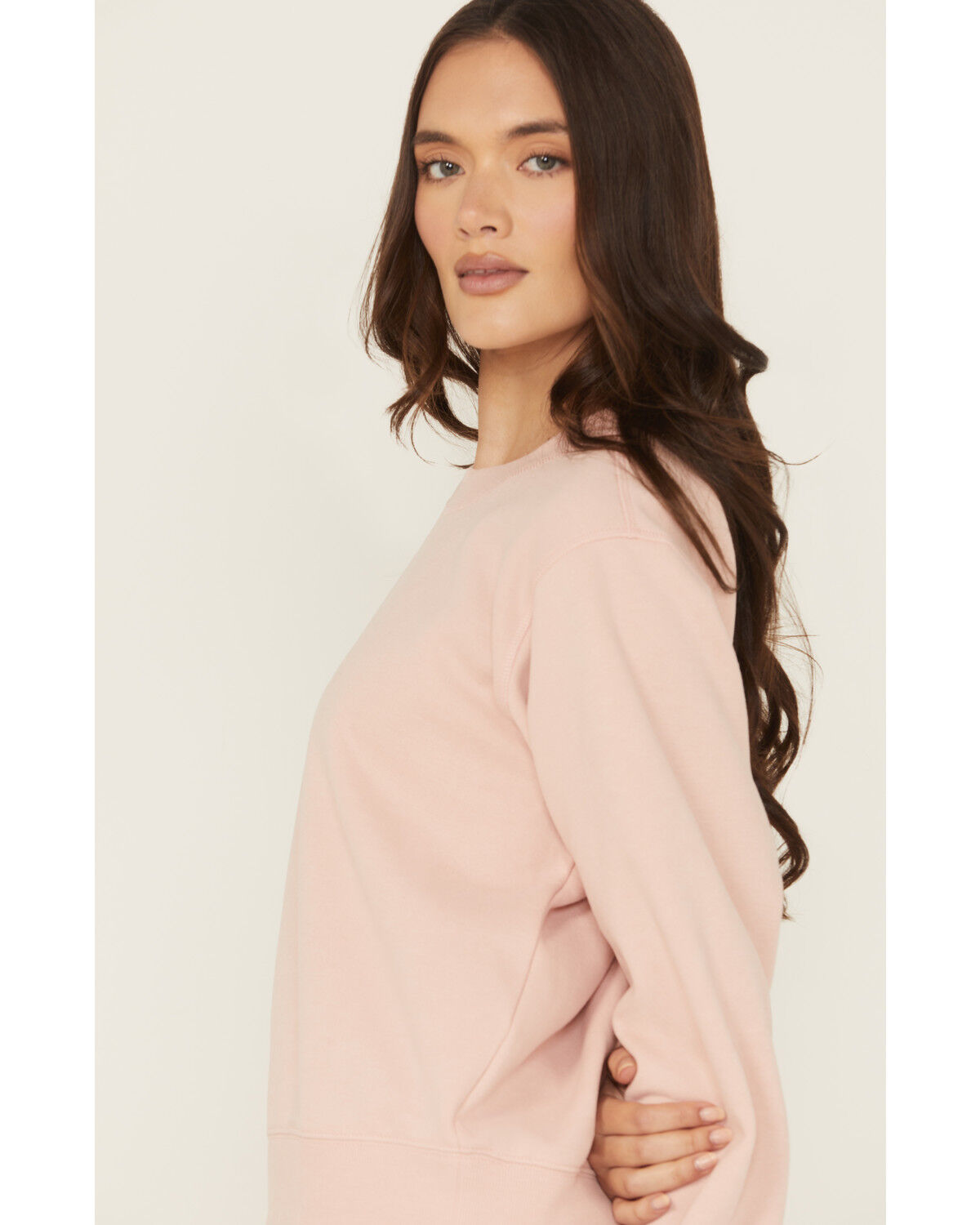 Image #2 - Ariat Women's Boot Barn Exclusive Embroidered Logo Crewneck, Peach, hi-res