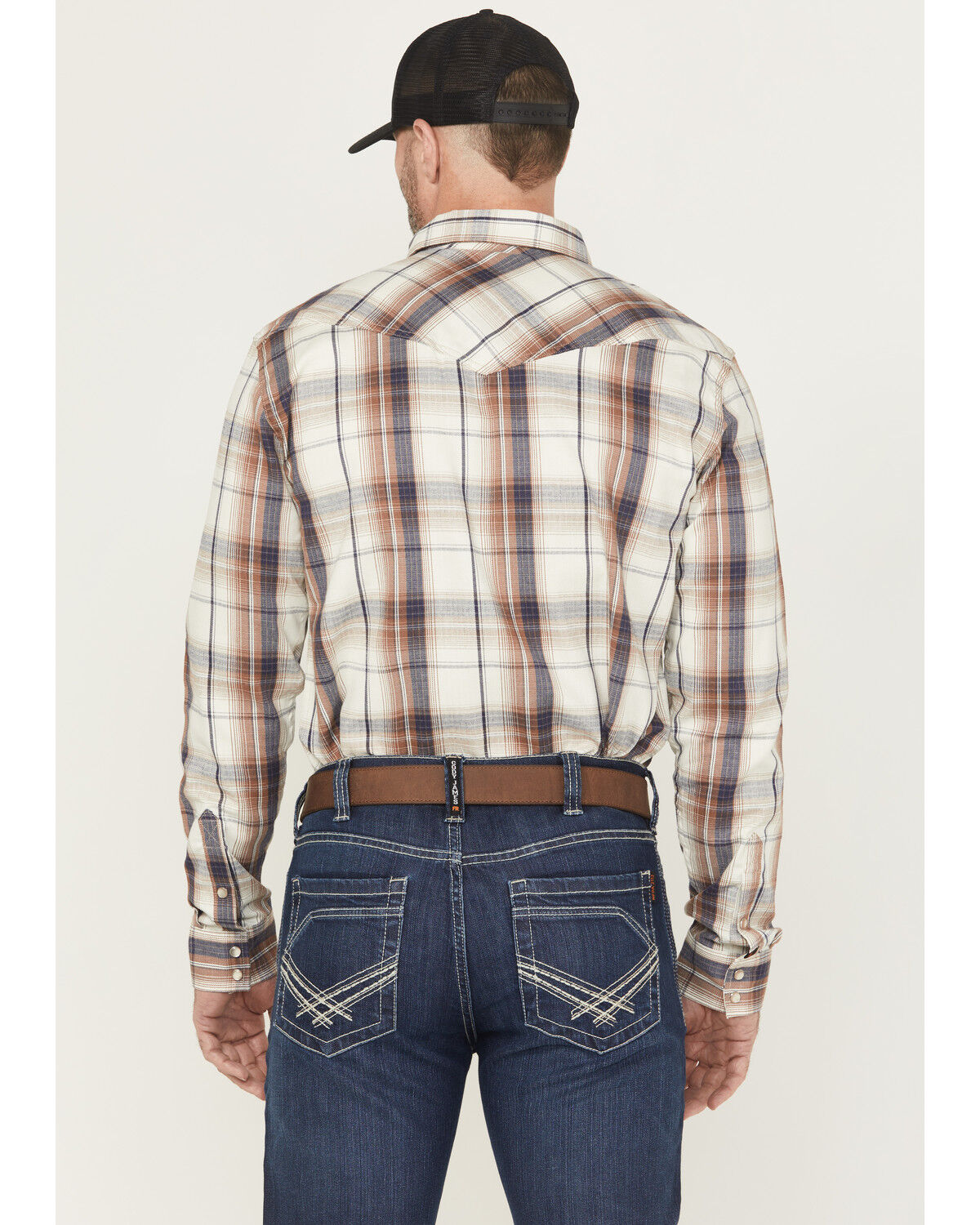 Image #4 - Cody James Men's FR Plaid Print Long Sleeve Snap Work Shirt, Natural, hi-res