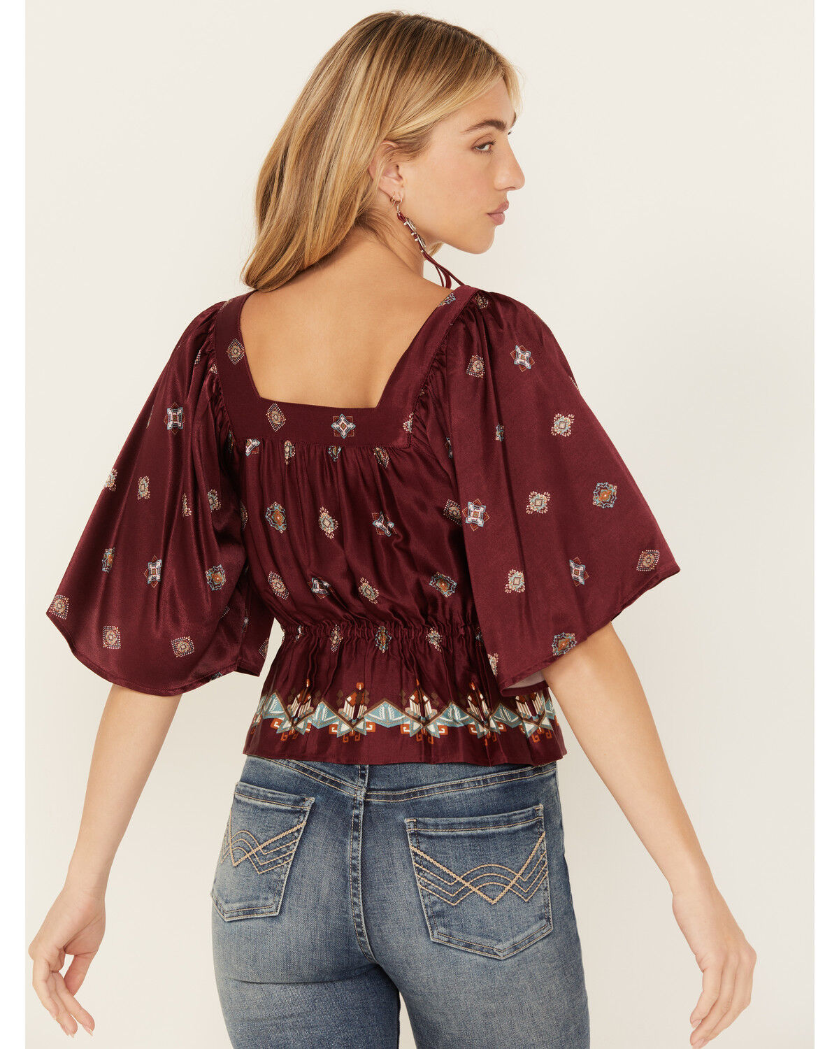 Image #4 - Shyanne Women's Satin Butterfly Sleeve Top, Maroon, hi-res