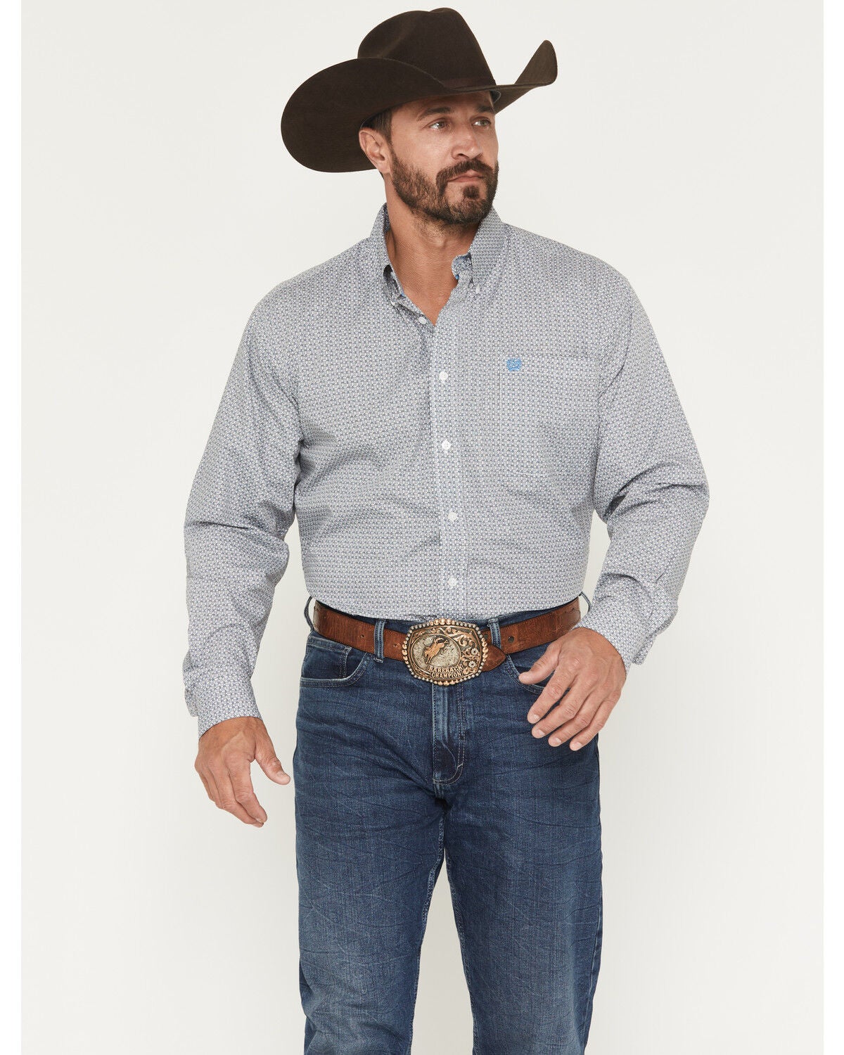 Image #1 - Cinch Men's Geo Print Long Sleeve Button-Down Western Shirt, White, hi-res
