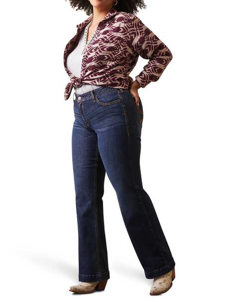 Ariat Women's Lexie Sequin Pocket Trouser Flare Leg - Plus, Blue, hi-res