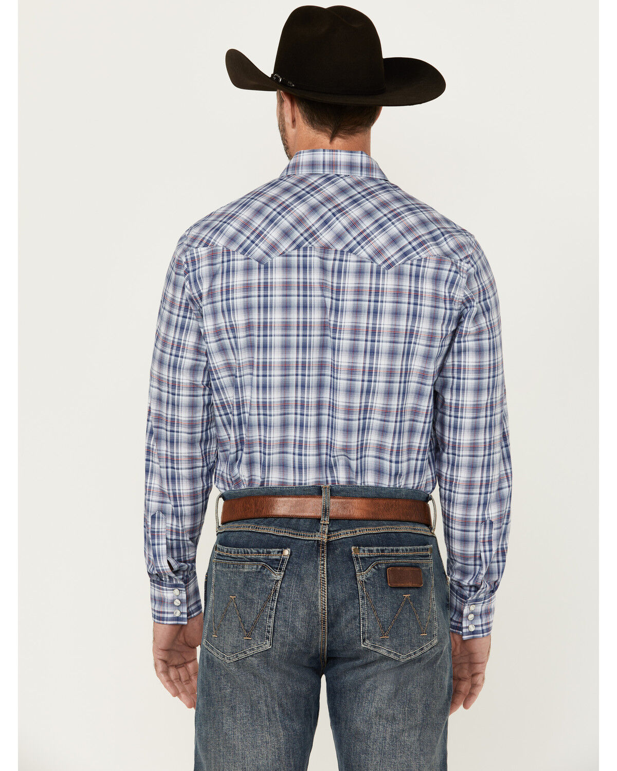 Image #4 - Wrangler Retro Men's Plaid Print Long Sleeve Snap Western Shirt, Blue, hi-res