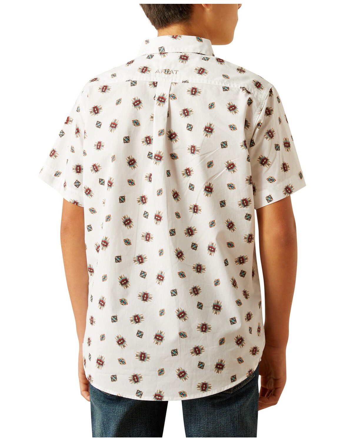 Image #2 - Ariat Boys' Geo Short Sleeve Button-Down Western Shirt, Tan, hi-res