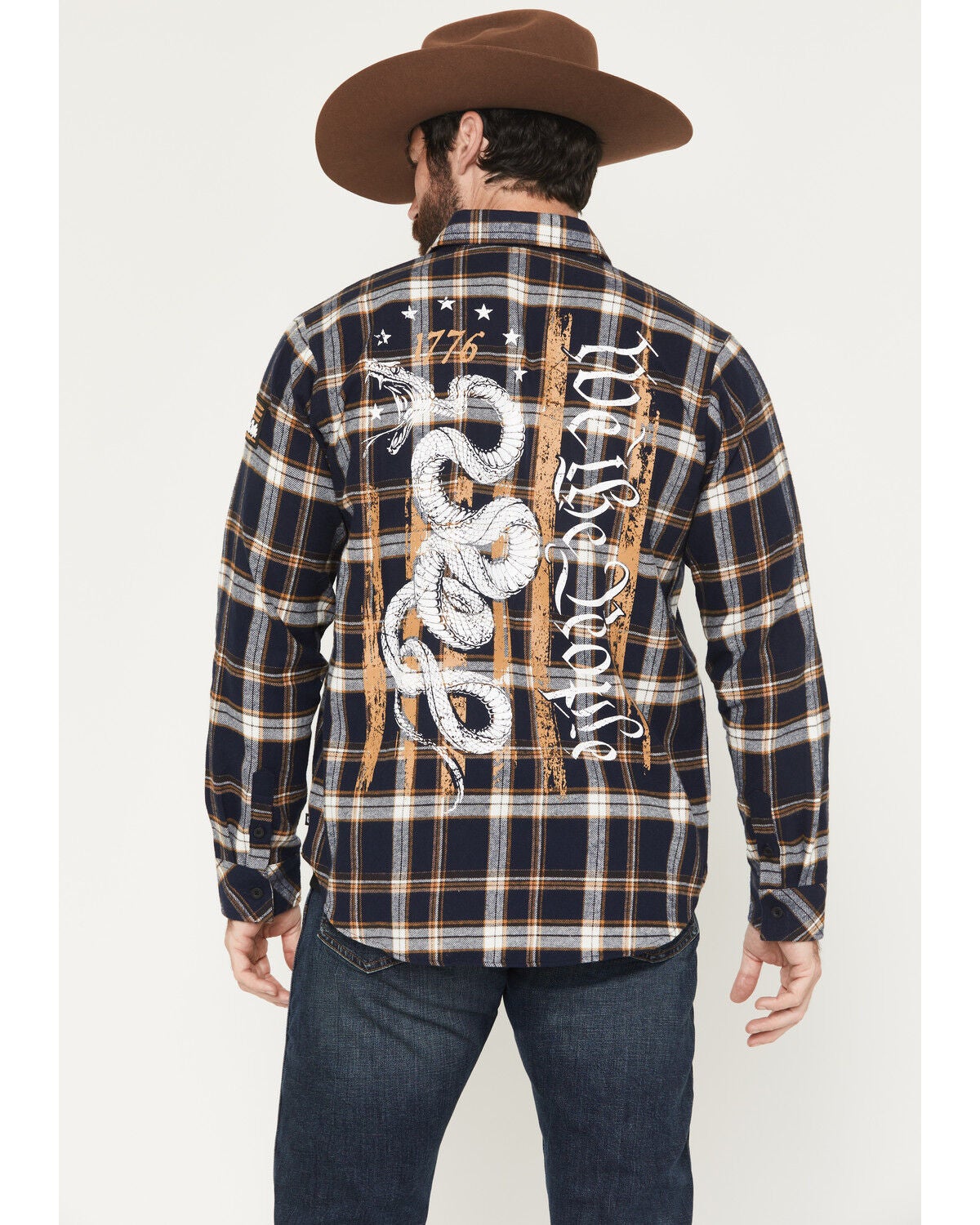 Image #1 - Howitzer Men's We The People Plaid Print Long Sleeve Button-Down Flannel Shirt, Navy, hi-res