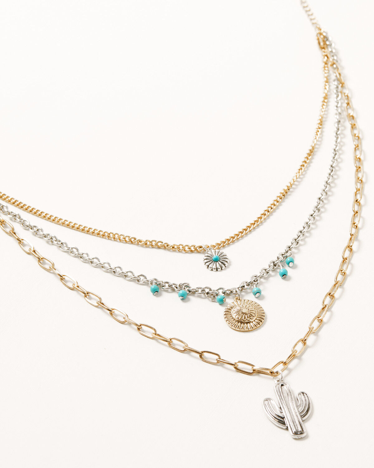 Image #1 - Shyanne Women's Cactus Layered Necklace, Silver, hi-res