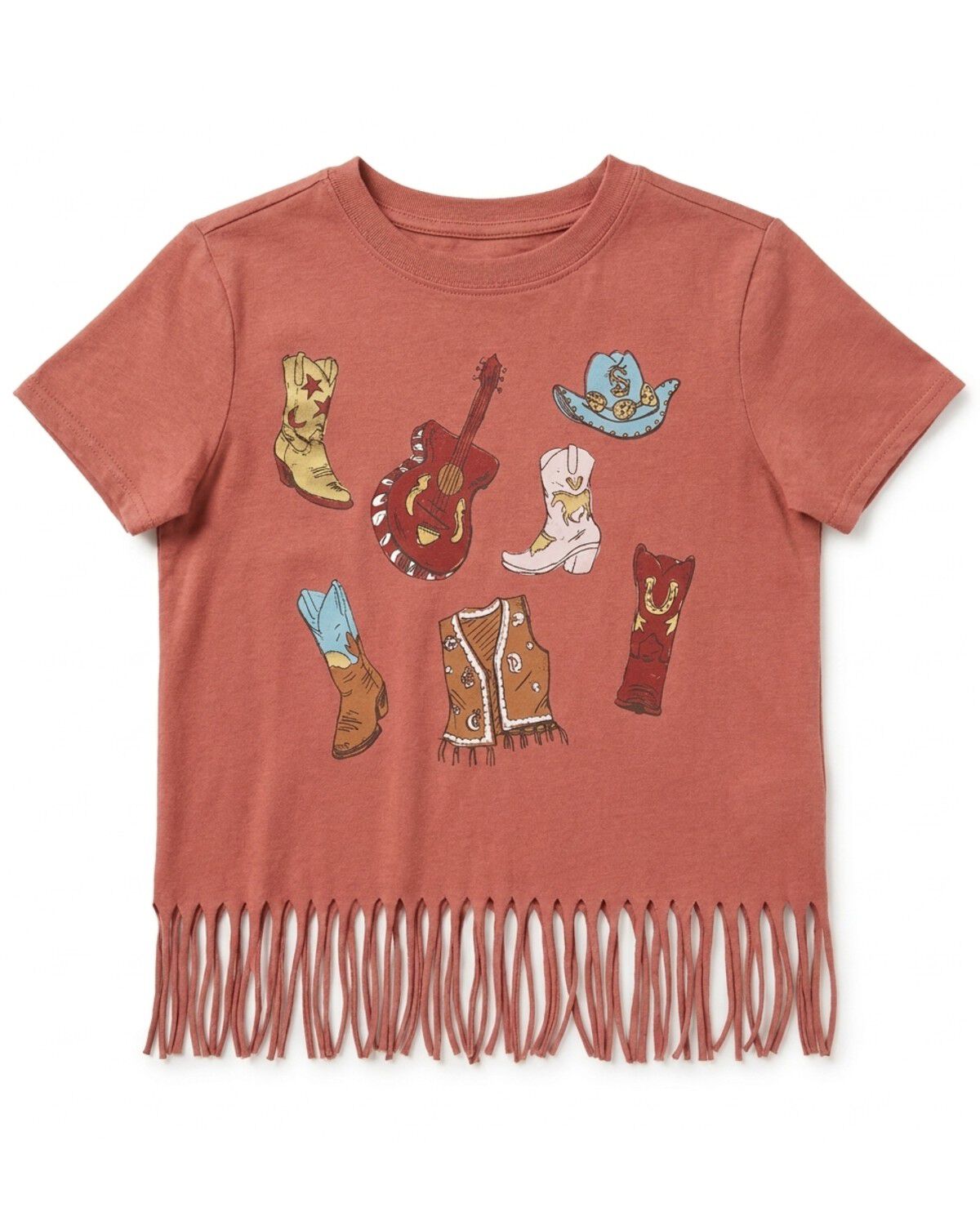 Image #1 - Shyanne Girls' Boot Party Fringe Hem Short Sleeve Graphic Tee, Rose, hi-res